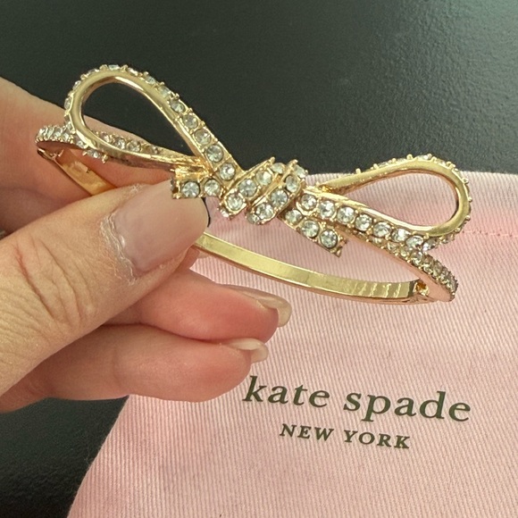 Kate Spade Skinny Mini Pave Bow Bangle Bracelet, Gold - Picture 5 of 5